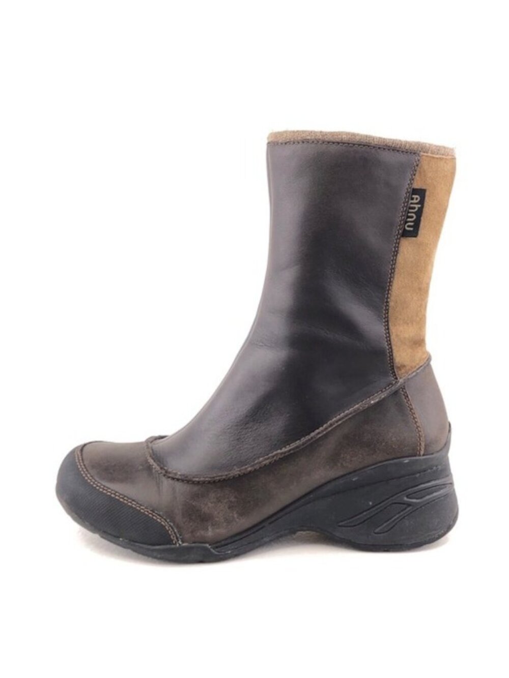 Ahnu Colorblock Brown Leather Ankle Boots 7